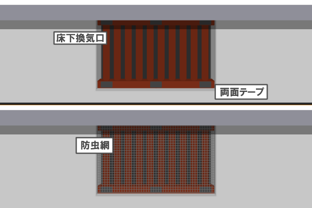 ミツバチ駆除　床下換気口　防虫ネット